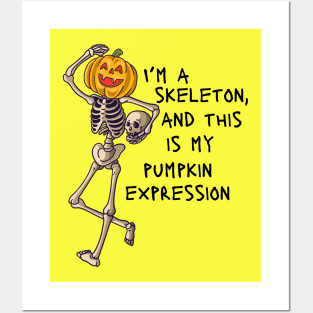 Skeleton Pumpkin Head Posters and Art